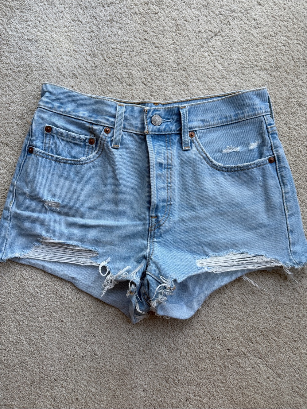 Levi's Light Blue Distressed Denim Shorts